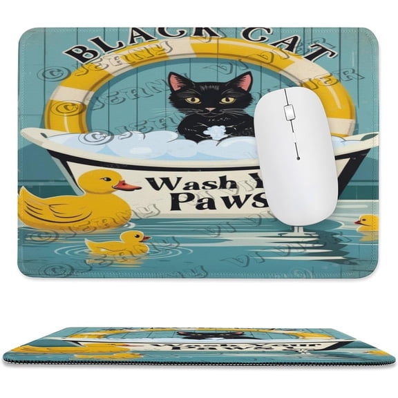 Black Cat Mouse Pad, Mouse Pads for Desk, Gaming Mousepad with Stitched Edge Non-Slip Rubber Base, Mini Mouse Pad for Laptop Computer, Cute Office Desk Accessories Decor 8"x10"