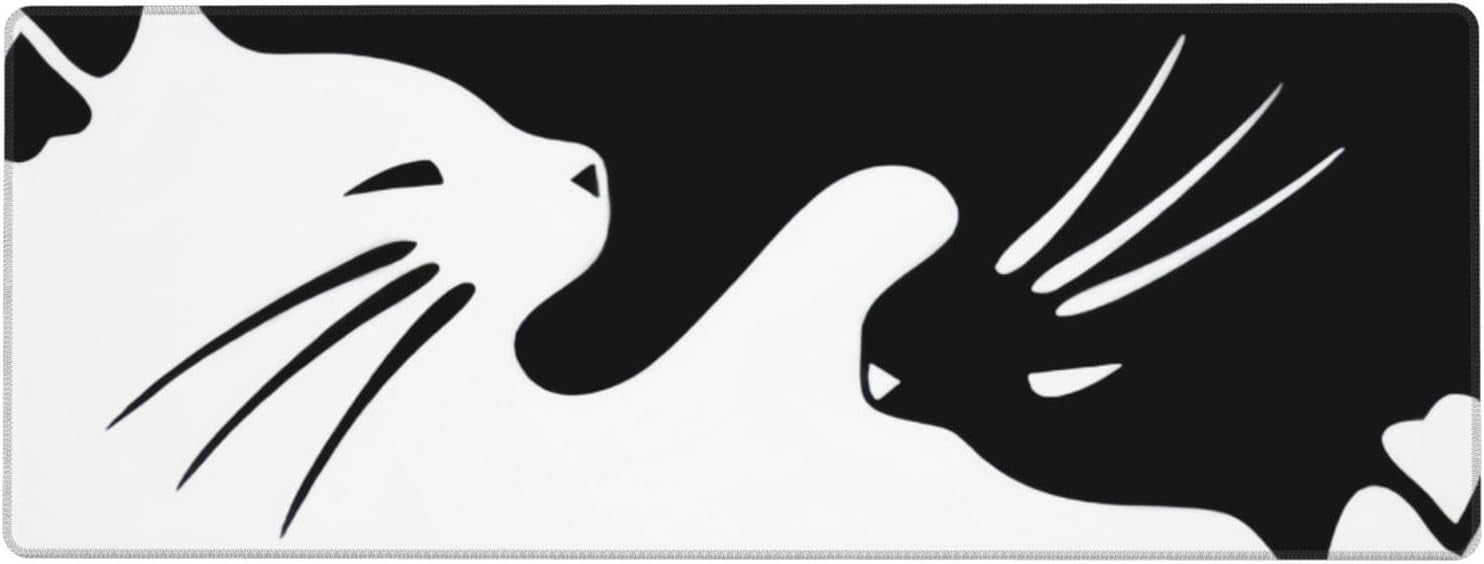 Black Cat Mouse Pad XL Gaming Large Black White Mousepad Non-Slip Rubber Base Desk Mat with Stitched Edges Waterproof Desktop Protector Decor Desk Pad for Work Game Office (31.5x11.8 in)