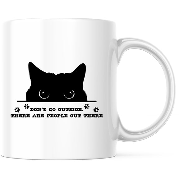 Black Cat Mug - Funny Cat Mug for Introverts - Sarcastic 'Don't Go Outside' Cat Lover Gift - Cute Kitten & Animal Mug - 11 Ounce Novelty Coffee Cup - WMUG0231