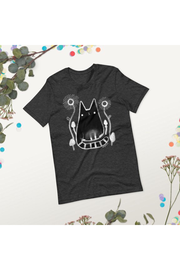 Black Cat Mushroom Flowers Shirt Folk Art Forest Quirky Whimsical Birthday Gifts Fungi Flo