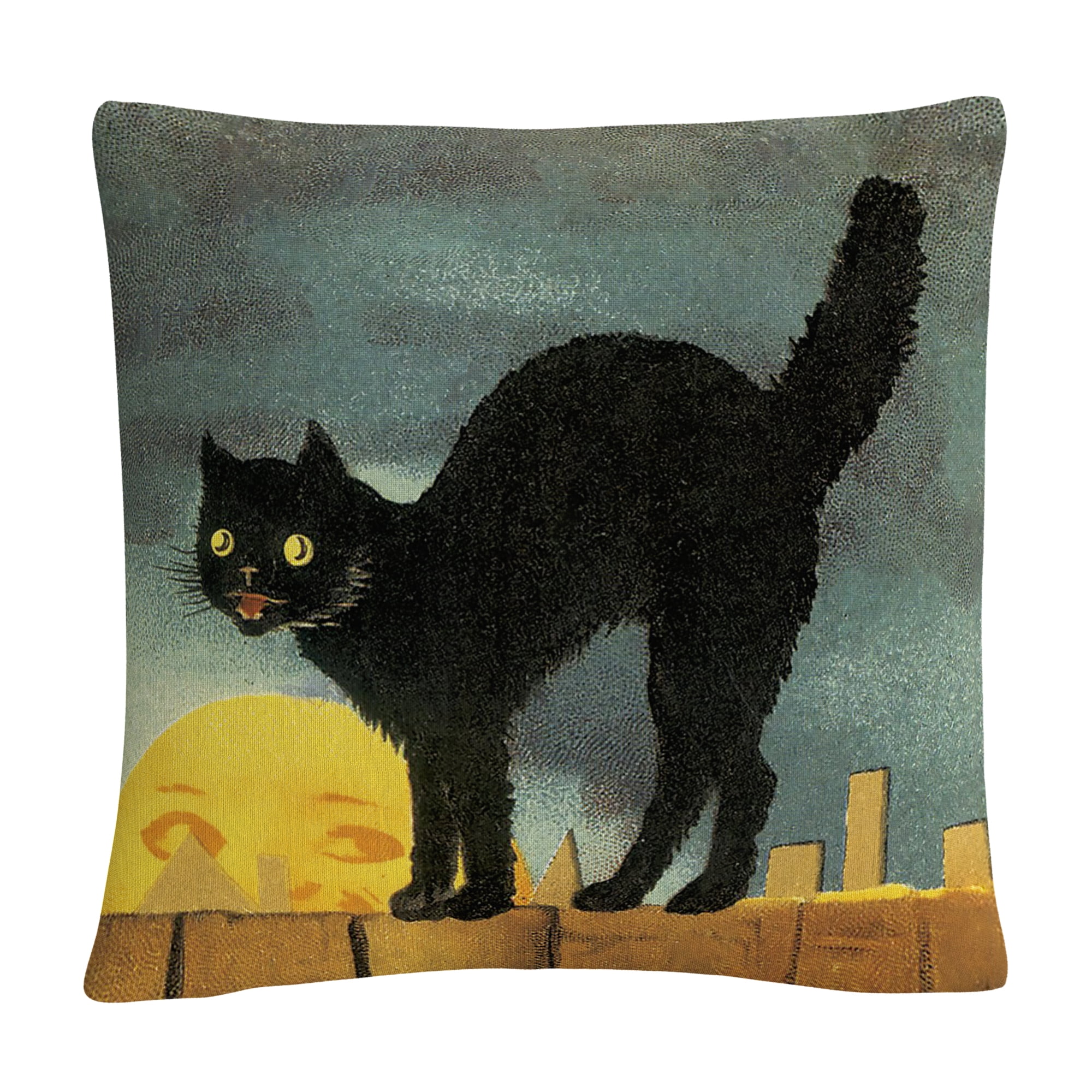 Black Cat On Fence Night Halloween By Abc 16 X 16 Decorative Throw Pillow