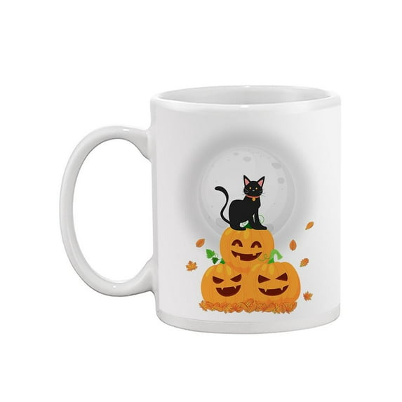 Black Cat On Pumpkins Mug - SPIdeals Designs,