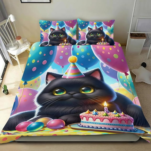 Black Cat Party Themed Bed Sheet Set Three Piece Set 53x79 Inches Comfortable And Skin Friendly Unique Design Creating A Star Studded Night