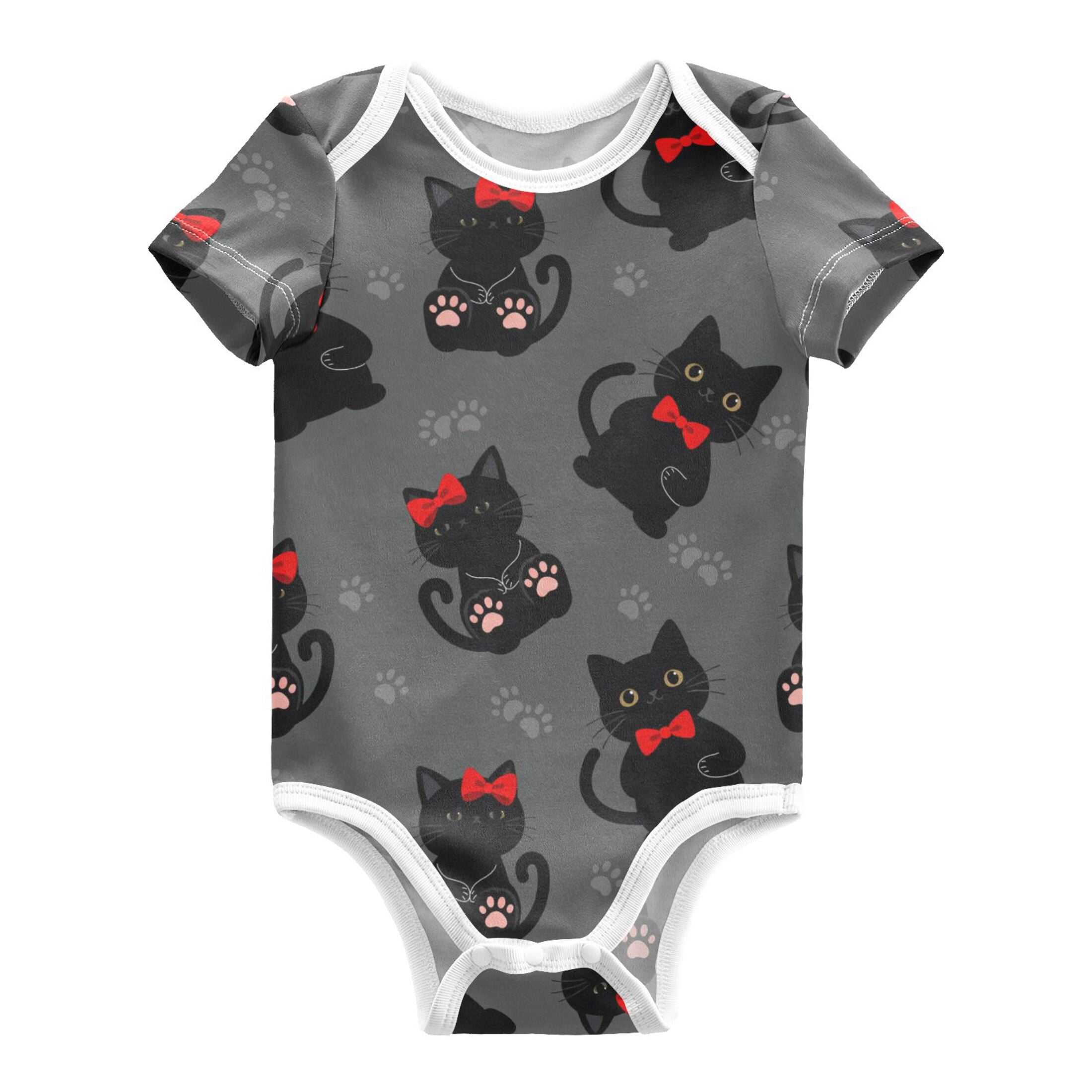 Black Cat Pattern Baby Bodysuits 100% Cotton Short Sleeve for 0-24 ...