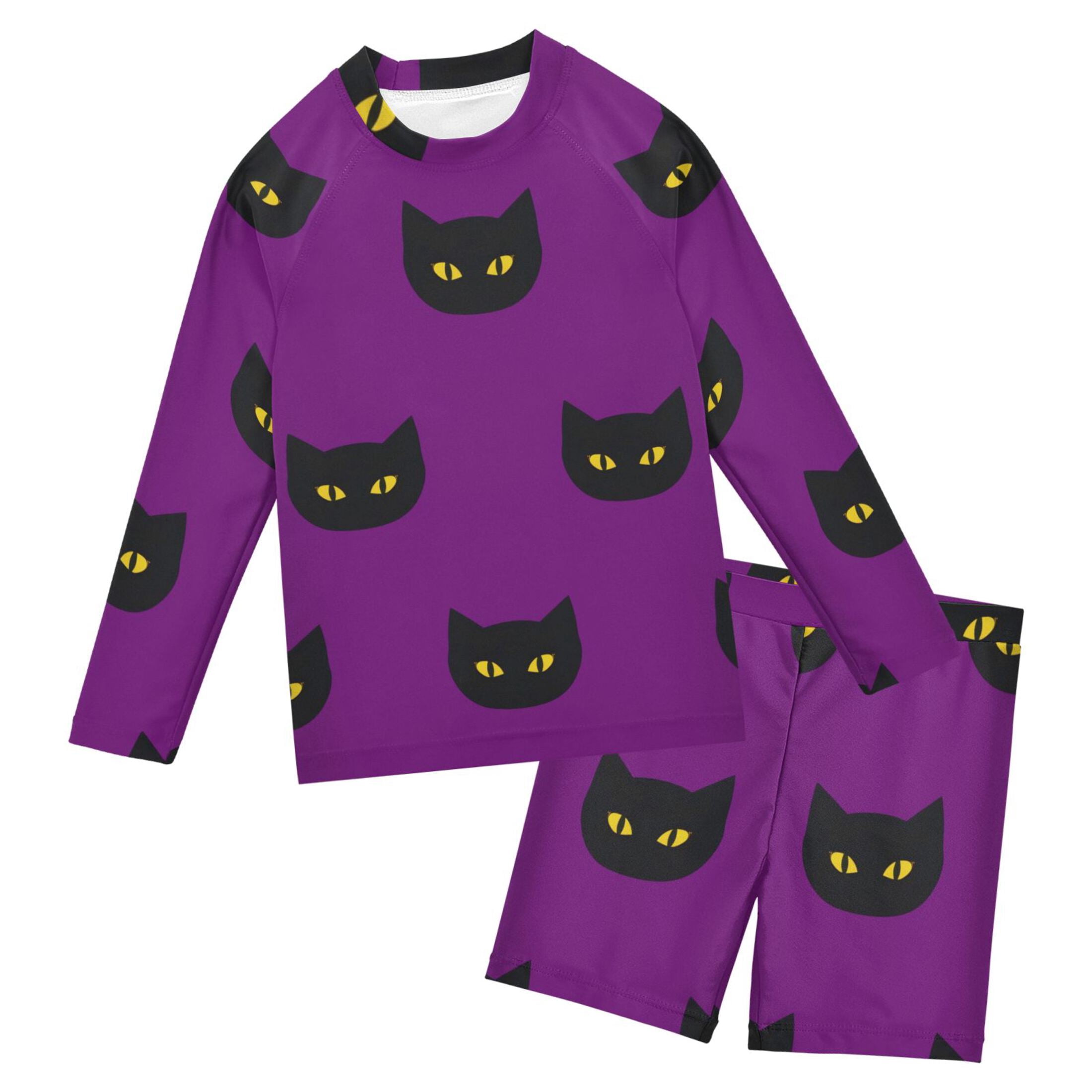 Black Cat Pattern Purple Boys' Bathing Suit UPF 50+ Boys' Rash Guard ...