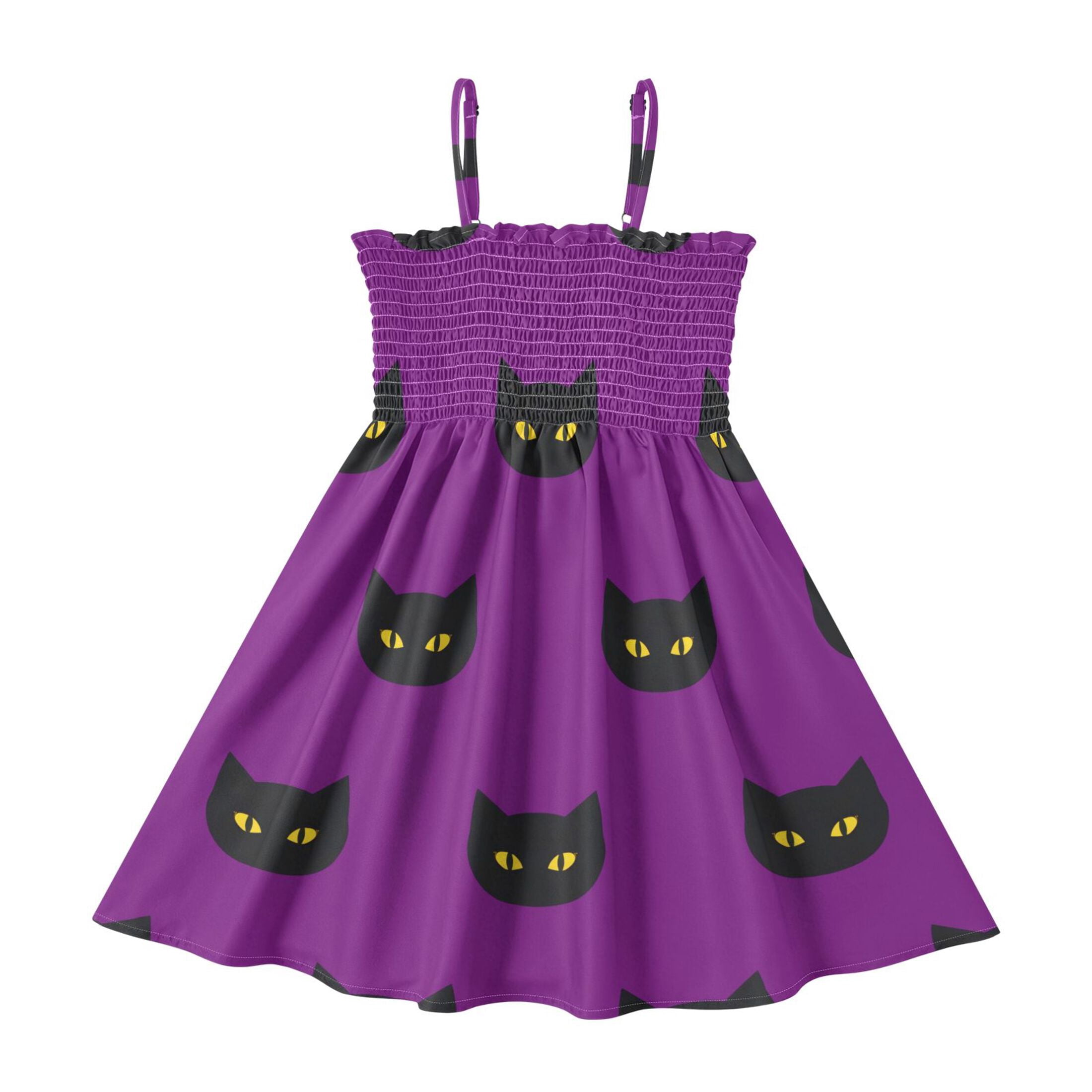 Black Cat Pattern Purple Girls' Casual Dresses 2Y-8Y Sleeveless Ruffle ...