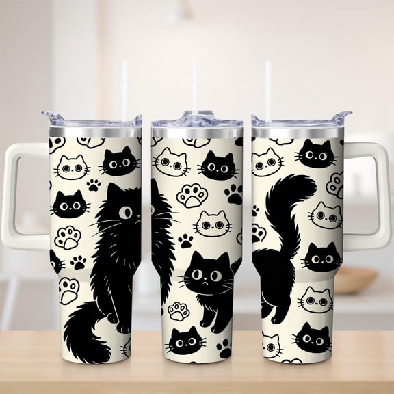 Black Cat Pattern Stainless Steel Tumbler, 30oz