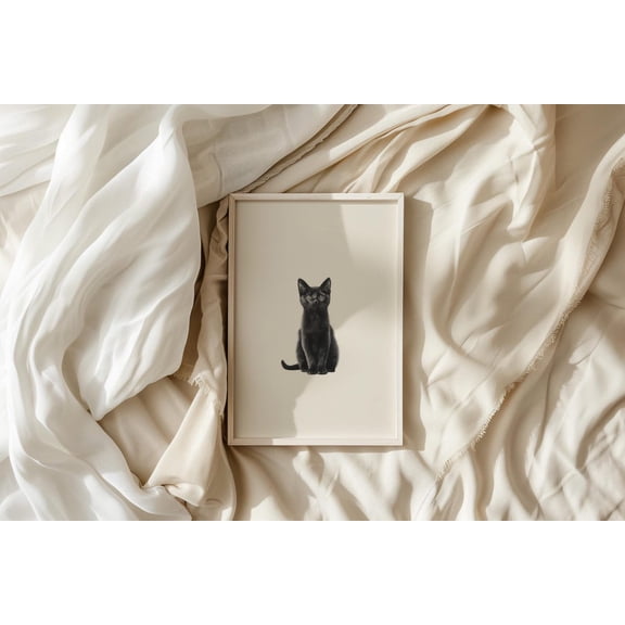 Black Cat Pencil Drawing Art Poster: Pet Portrait, Unframed Poster Size 8x12