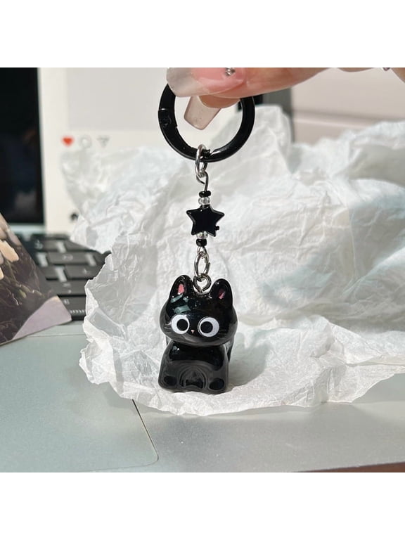 Black Cat Pendant Pendant Q Cute Big-eyed Cat Star Keychain Cartoon Girlfriend Small Gift Bag Accessories