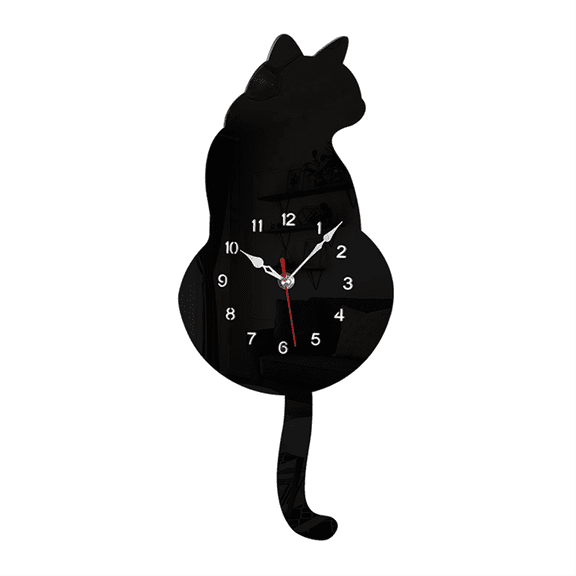 Black-Cat Pendulum Wall Clock,Cat Clock with Moving Tail,Cat Swinging,Whimsical Funny Cl ywm58