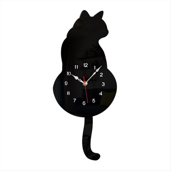 Black-Cat Pendulum Wall Clock,Cat Clock with Moving Tail,Cat Swinging,Whimsical Funny Clocks
