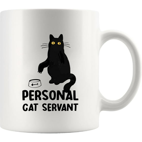 Black Cat Personal Cat Servant Mug – Funny Gift for Cat Lovers – Cute Ceramic Coffee Cup for Cat Moms, Dads, Friends & Family
