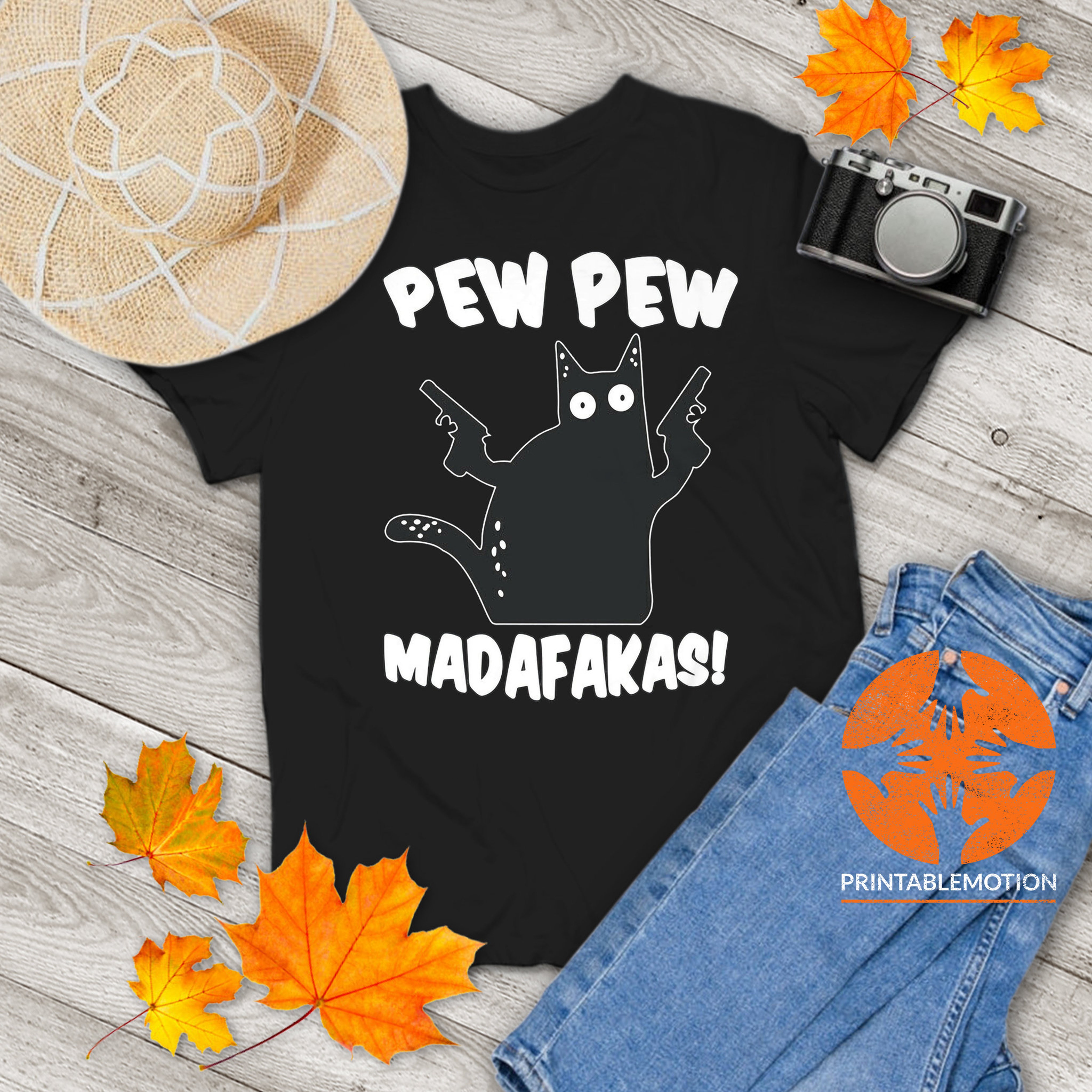 Black Cat PewPew Madafakas Funny Vintage TShirt, Cat Lovers Shirt