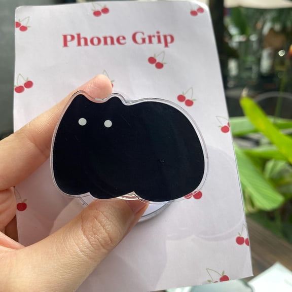 Black Cat Phone Grip, Minimalist Kawaii Cat Pop Grip, Animal Phone Holder, Acrylic Phone Stand Gift for Cat Lovers
