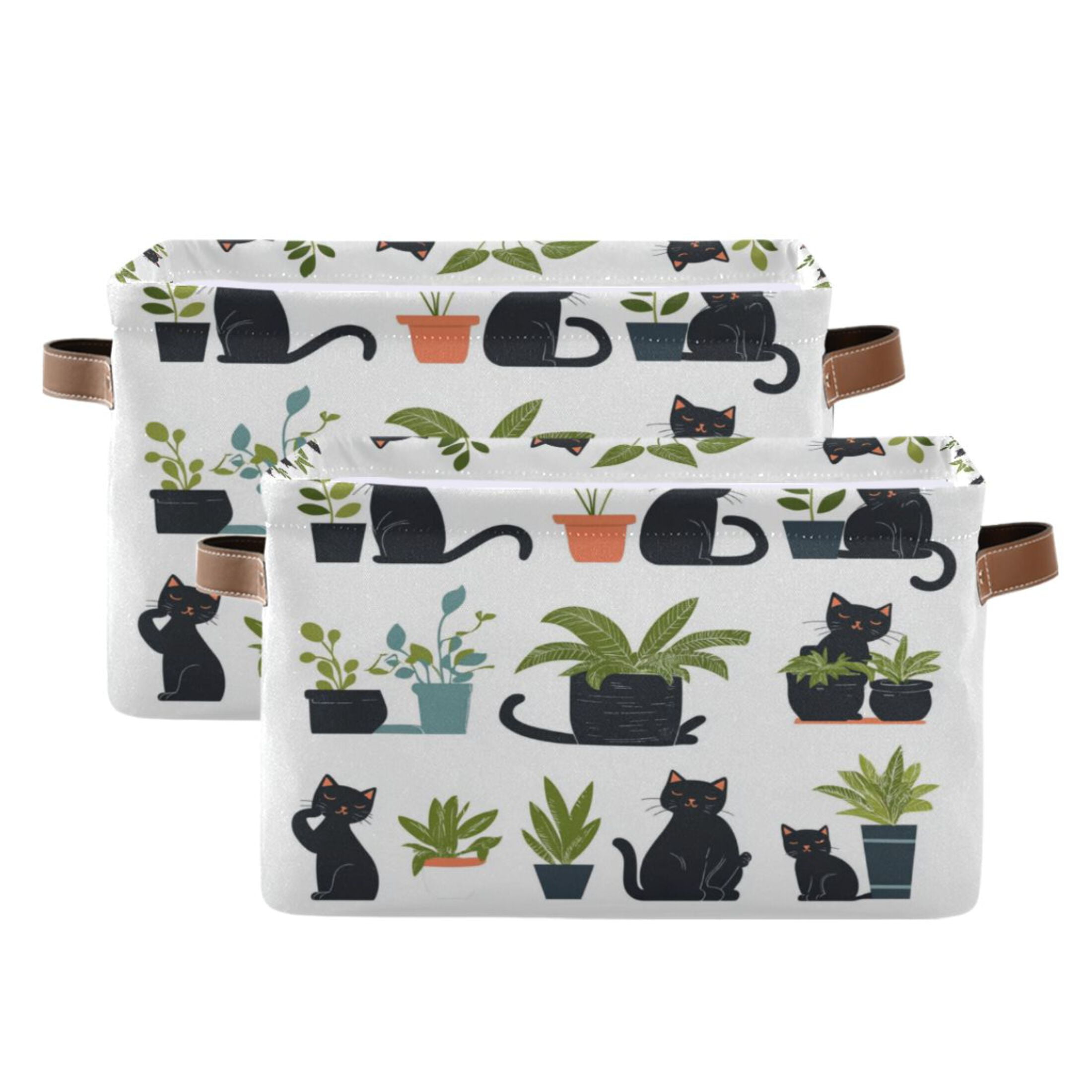 Black Cat Playing Foldable Storage Basket,Canvas Fabric Foldable Storage Bins with Handles Open Home Storage Bins Boxes for Toy Book Shelf Closet Baskets