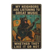 Black Cat Playing Guitar Rock Music Metal Tin Sign For Cafe Kitchen Or Yard Wall Decor 8x12 Inch