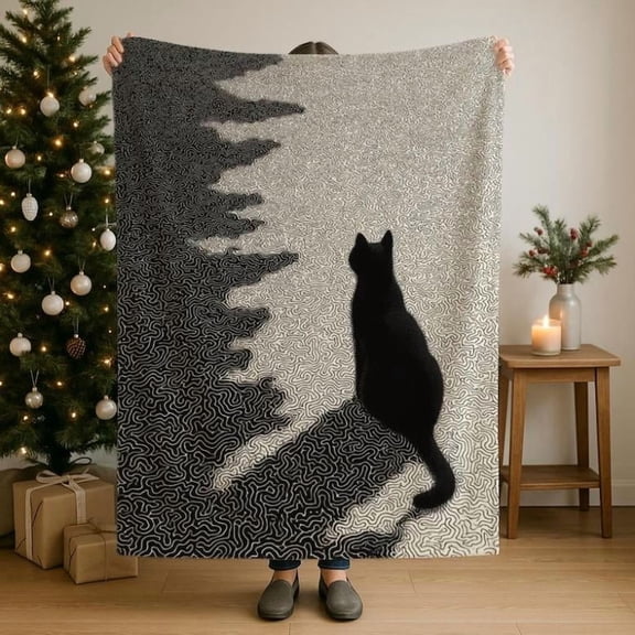 Black Cat Plush Blanket: Velveteen Soft Throw, Cat Lover GiftChristmas GiftAnimal Lovers' Gift, Cute Animal,Nature Blanket,Gift for Kids