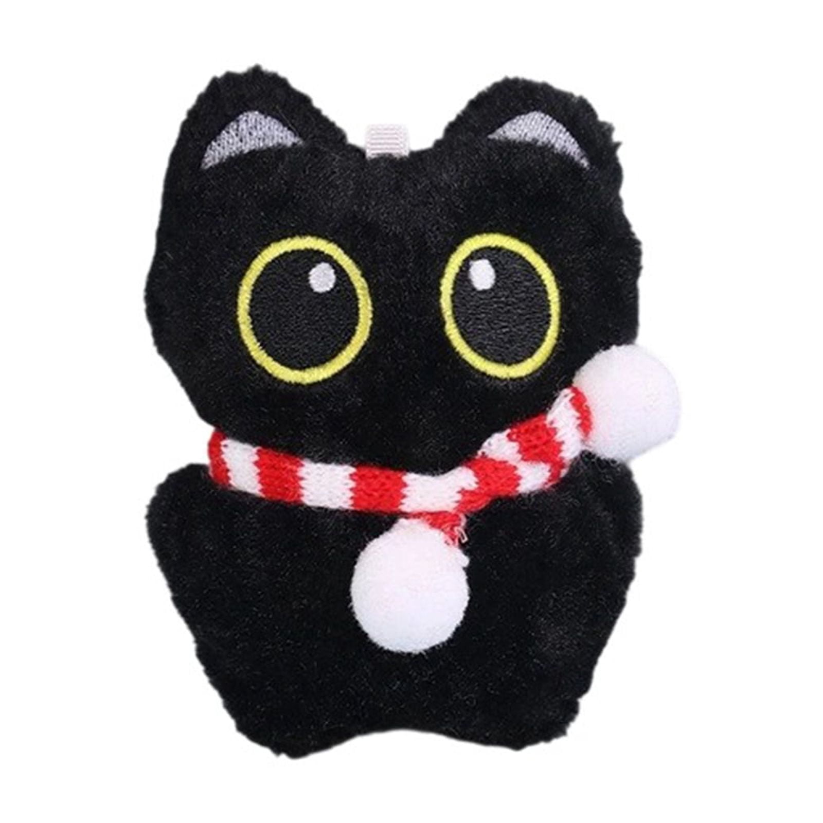 Black Cat Plush Doll with Colorful Scarf, Soft Stuffed Animal with