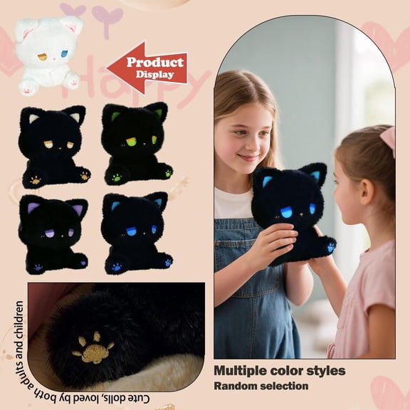 Black Cat Plush, Fuzzy Toys, 6 In, 1 Pc, Stuffed Animal, Plush Companion, Home Decor, Gift for Cat Lover, Christmas Gift, Soft Stuffed Animal, Cuddle Accessory