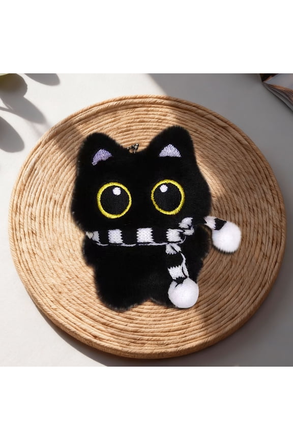 Black Cat Plush Keychain Bag Charms, Black Plush Gifts for Handbags Backpacks Purse Keychain Accessories Charm Cat Lover Gifts