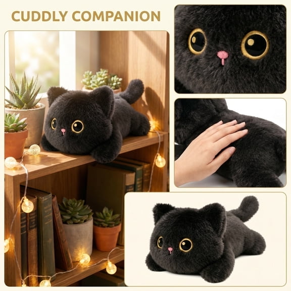 Black Cat Plushie, Soft Toys, Kitten Plush Toys, Pet Lover Gift, Fuzzy Stuffed Animal Decorative Toys for Student and Cat Enthusiast Home Decor