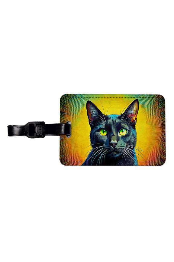 Black Cat Pop Art Faux Leather Travel Luggage Tag
