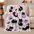 thumbnail image 1 of Black Cat Portrait Bright Feline Artwork Playful Graphic Style Cat Lovers Whimsical Feline Motif Warm Flannel Blanket, Pet Adoption Gift for Living Room and Bedroom Home Decor, 1 of 7