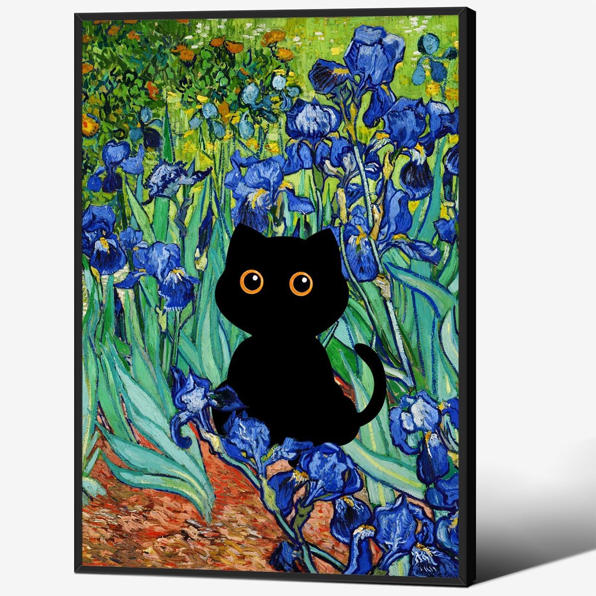 black-cat-poster-irises-garden-wall-art-abstract-flowers-canvas