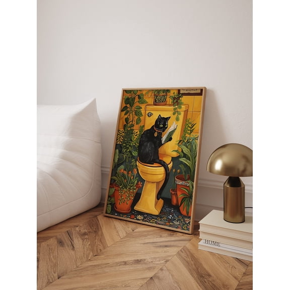 Black Cat Poster Wall Art, Quirky Bathroom Illustration For Fun Laundry Or Restroom Decor UNFRAMED Poster, Wall Art for Decor, Present, 16x24