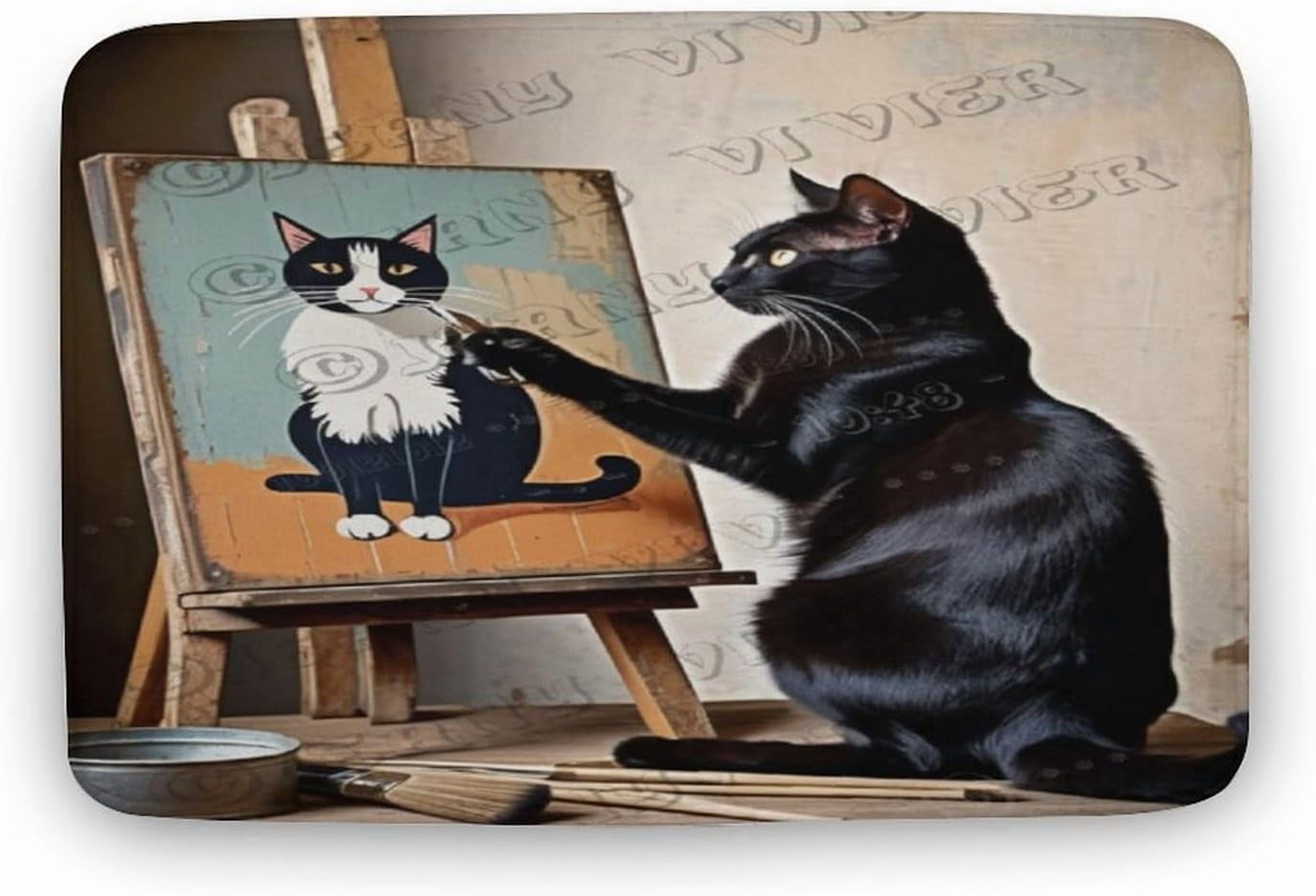 Black Cat Print Bath Mats for Bathroom, Soft Absorbent Black Cat Bath ...