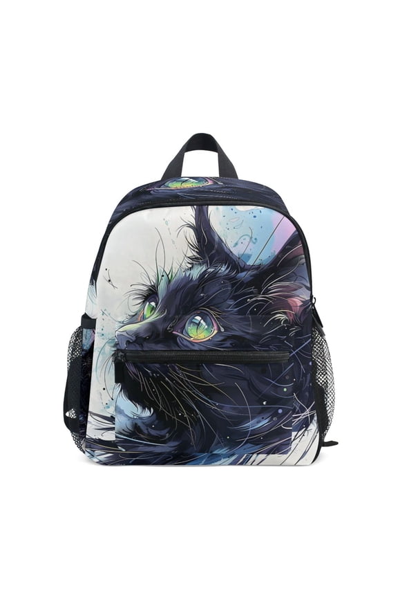 Black Cat Profile Mini Backpack Cute Small Backpack with Chest Strap and Whistle Ages 3-8
