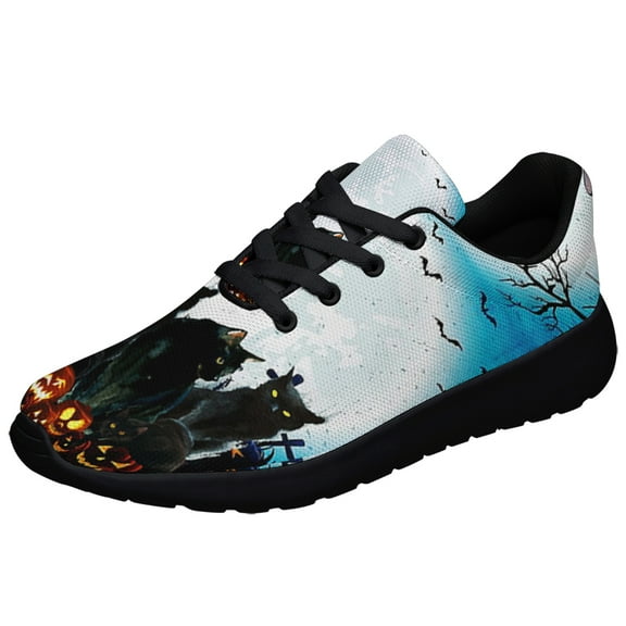 Black Cat Pumpkin Halloween Shoes Sneakers for Women Men Black Size 3.5