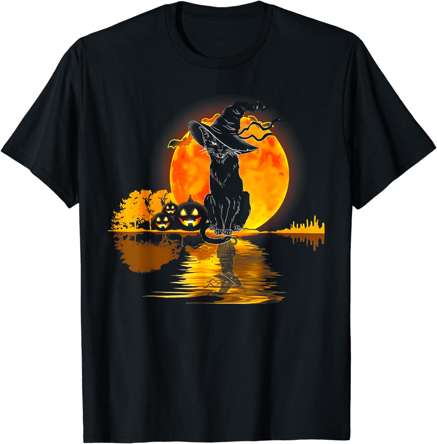 Black Cat Pumpkin Moon Halloween Costume Cat Lover Men Women TShirt