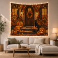 thumbnail image 1 of Black Cat on Pumpkin Porch with Lanterns, Whimsical Cottagecore Style for Cat Lovers, Autumn Wall Decor Halloween Gift, Tapestry Wall Hanging for Entryway and Dorm, 1 of 7