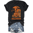 thumbnail image 1 of Black Cat Pumpkin Print Halloween Shirt Short Sleeve Shirt for Women, 1 of 4