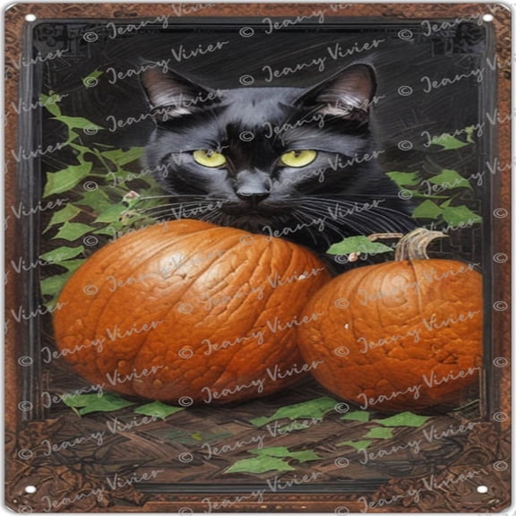 Black Cat Pumpkin Vintage Metal Tin Poster Indoor Outdoor Home Bar Coffee Kitchen Wall Decor for Party Home Kitchen Bar Porch Patio Backyard Home Decoration Gift for Family Friends 12x12 Inch