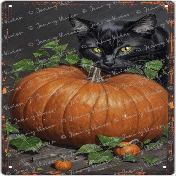 Black Cat Pumpkin Vintage Tin Sign Retro Style Beer Bar Man Cave Cafes Garage Club Pub Sign Kitten Lover Gift for Holiday Thanks Giving Day Christmas, Party Decor 12x12 Inch