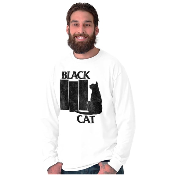 Black Cat Punk Rock Kitty Lovers Long Sleeve TShirt Men Women Brisco Brands L