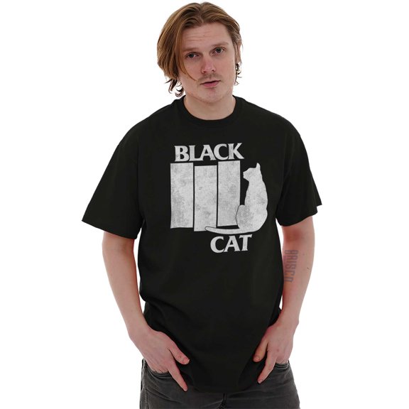 Black Cat Punk Rock Kitty Lovers Men's Graphic T Shirt Tees Brisco Brands L