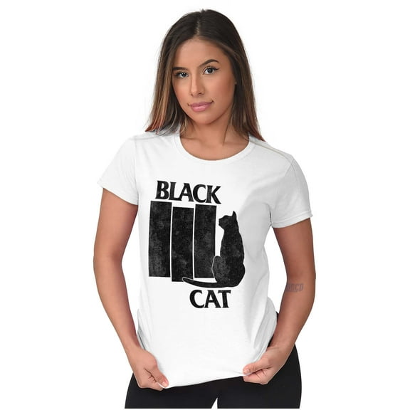 Black Cat Punk Rock Kitty Lovers Womens Slim Fit Graphic Tee Brisco Brands M