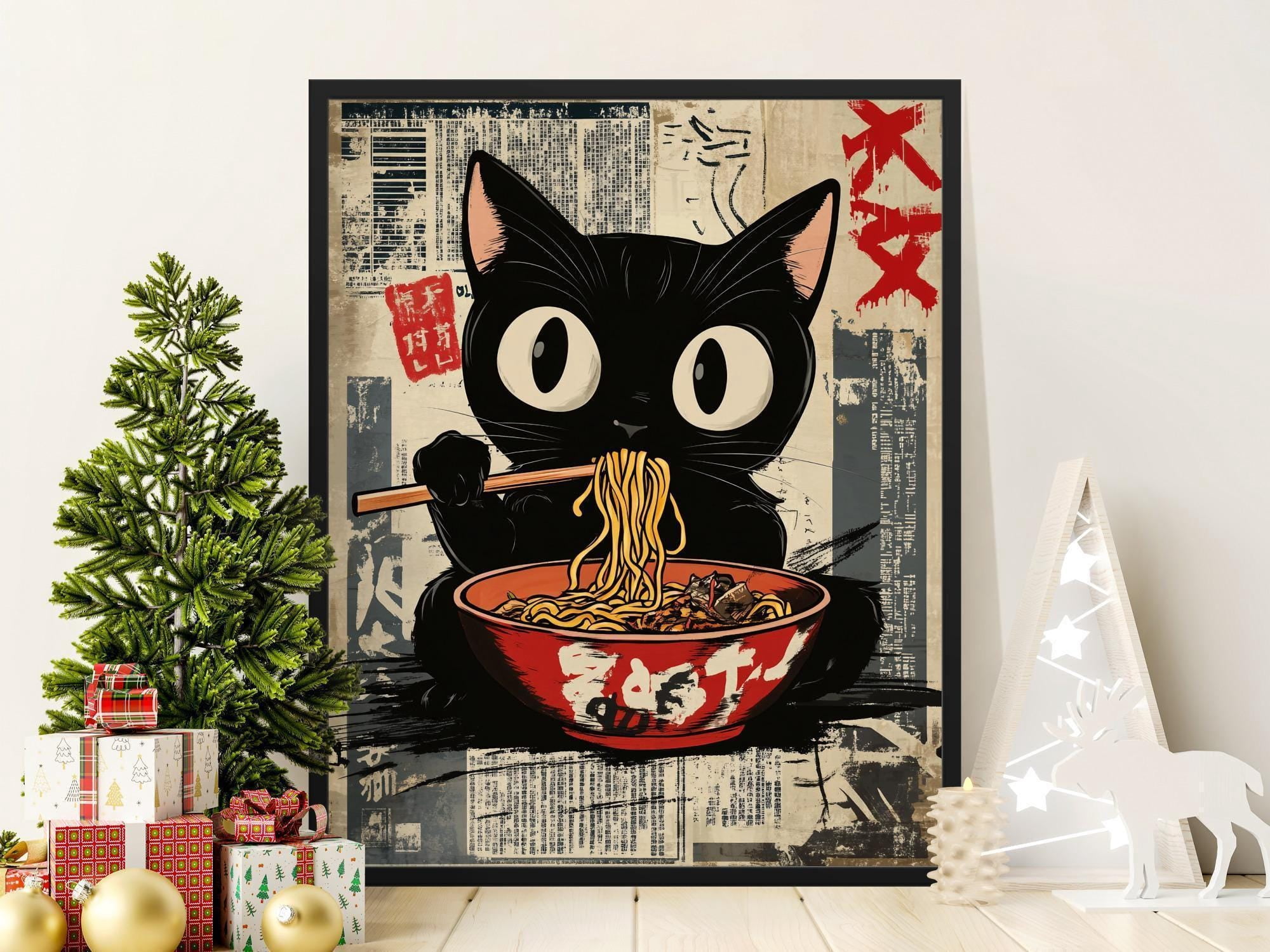 Black Cat Ramen Art Print Japanese Anime Poster Home Decor Office Wall ...