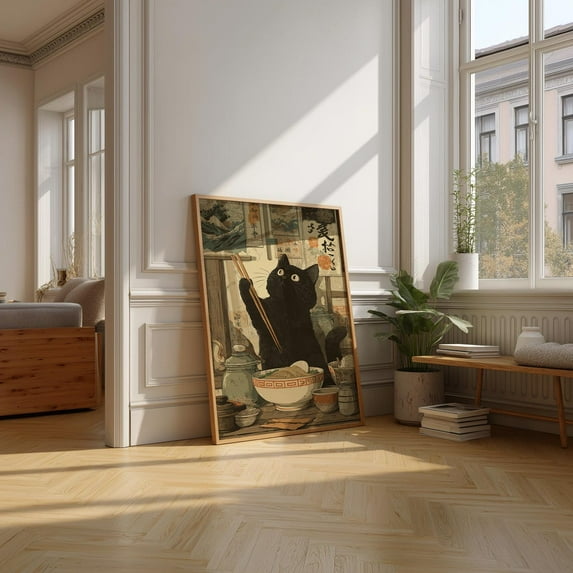 Black Cat Ramen Print: Kawaii Japanese Anime Kitchen Art #2655 ...