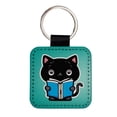 thumbnail image 1 of Black Cat Reading Book Faux Leather Square Keychain, 1 of 7