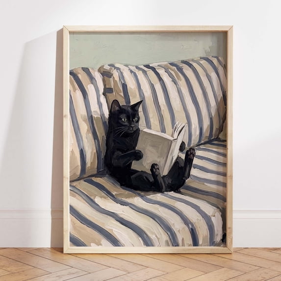 Cottagecore Reading Black Cat Reading Book Lover Cozy Cottagecore Pet Whimsical Living Room ...