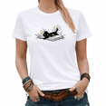 thumbnail image 1 of Black Cat Reading Book Wildflower Graphic Tees Womans Tshirt Shirts Black/White S-5XL Tops, 1 of 4
