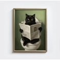 Black Cat Reading Newspaper On Toilet Wall Art Print, Sage Green ...