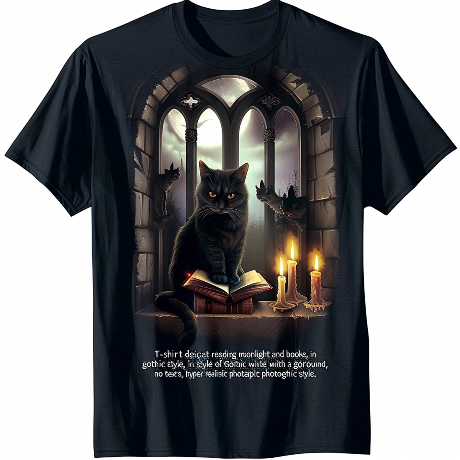 Black Cat Reading in Moonlight Gothic Style T Shirt Unique Design ...