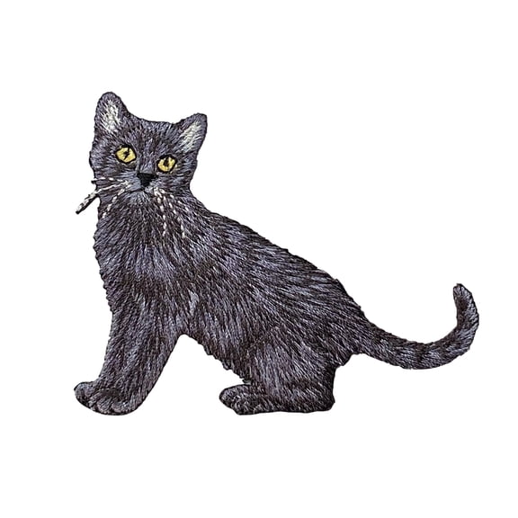Black Cat, Realistic, Full Body, Pets, Kitten, Embroidered, Iron on Patch