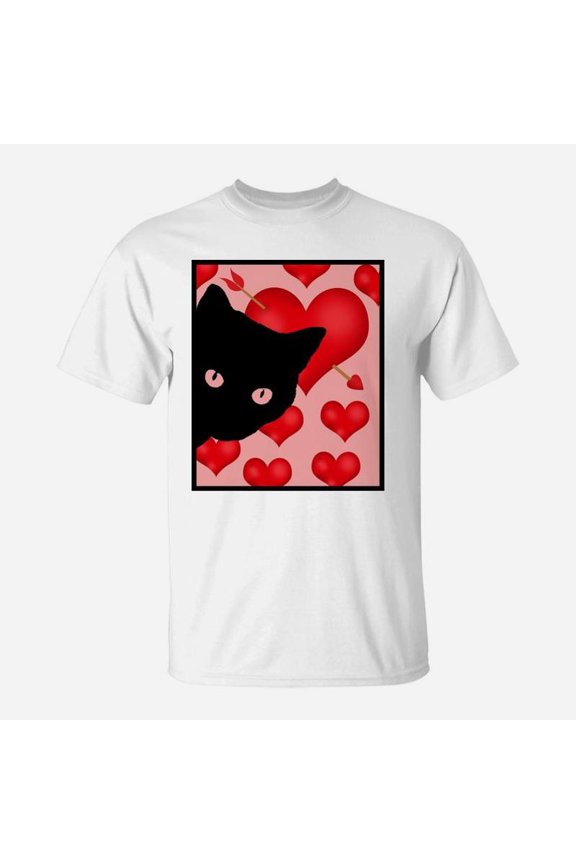 Black Cat Red Heart Arrows Valentines Graphic TShirt