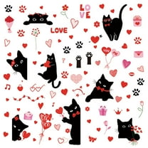 Black Cat & Red Heart Window Decal Set – Valentine’s Day Wall & Glass Clings for Party, Wedding & Anniversary Decor, Fun & Removable Holiday Stickers,Pink